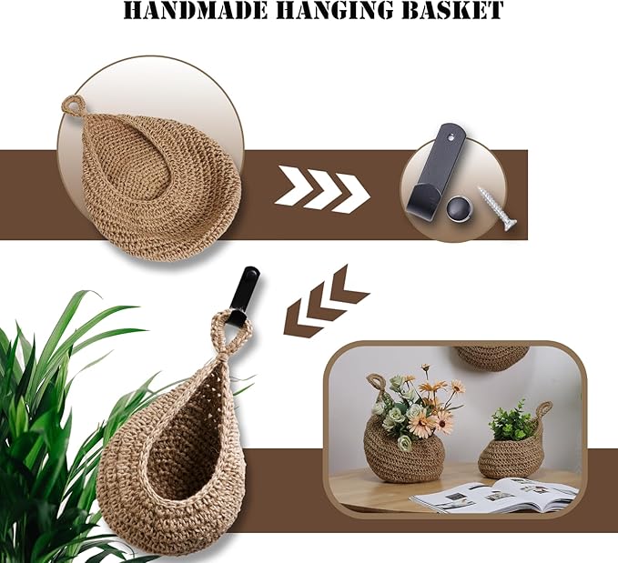 Hanging Fruit Large Basket Set of 3, Boho Wall Hanging Storage Basket