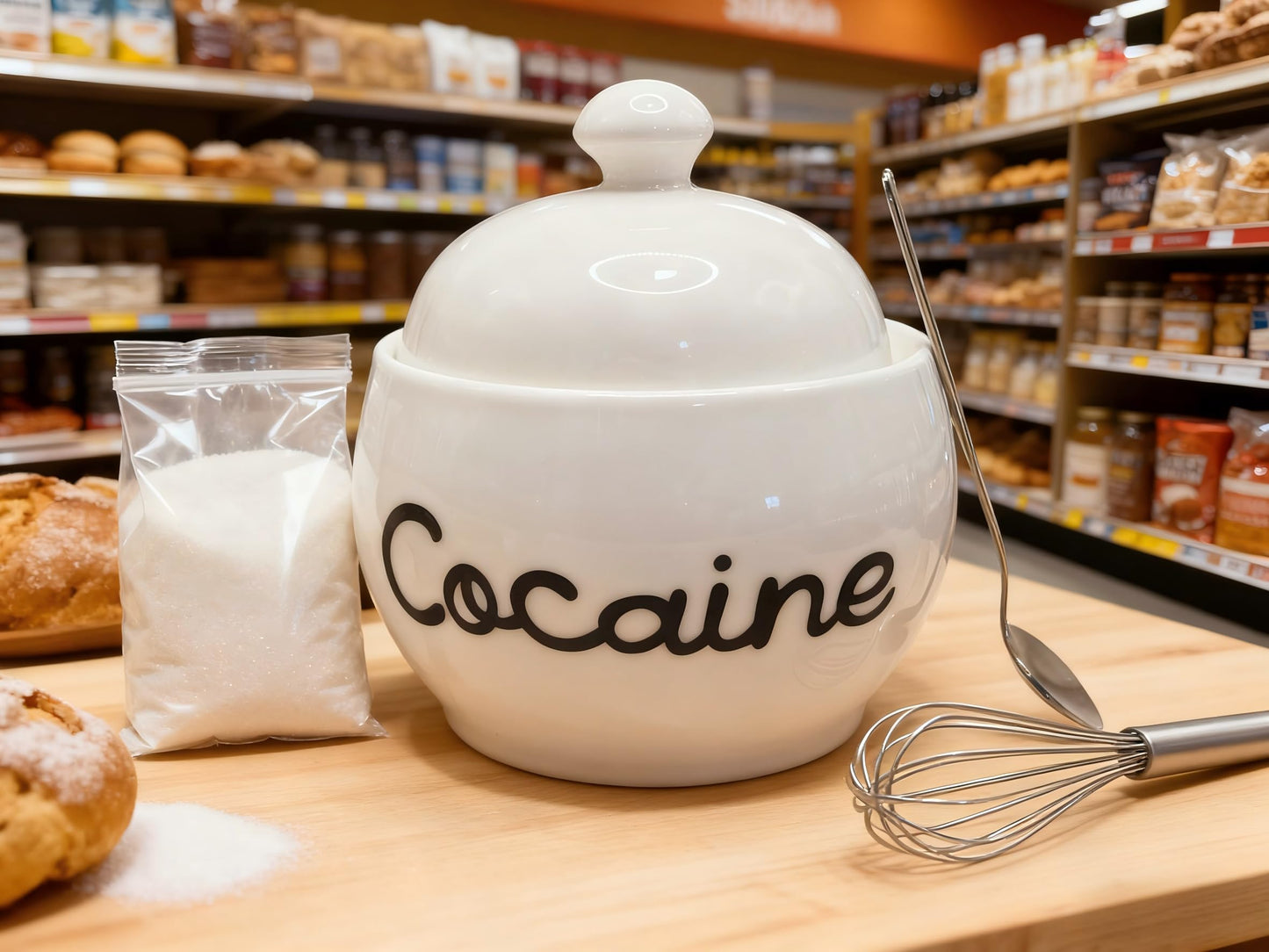 Cocaine Ceramic Sugar Bowl with Cocaines Design, Coffee and Sugar Container with Lid, Salt Container, Sugar Jar with Lid, Funny Kitchen Decor