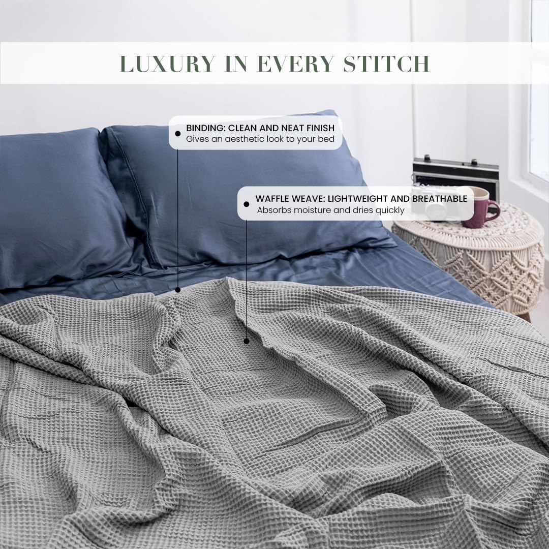 Salt Earth GOTS Certified 100% Organic Cotton Throw Blanket, 60" X 80" Waffle Blankets & Throws for Bed, Throw Blanket for Couch,Modern and Cozy Blanket,All Seasons, Comfy Soft Blanket(Scottish Grey)