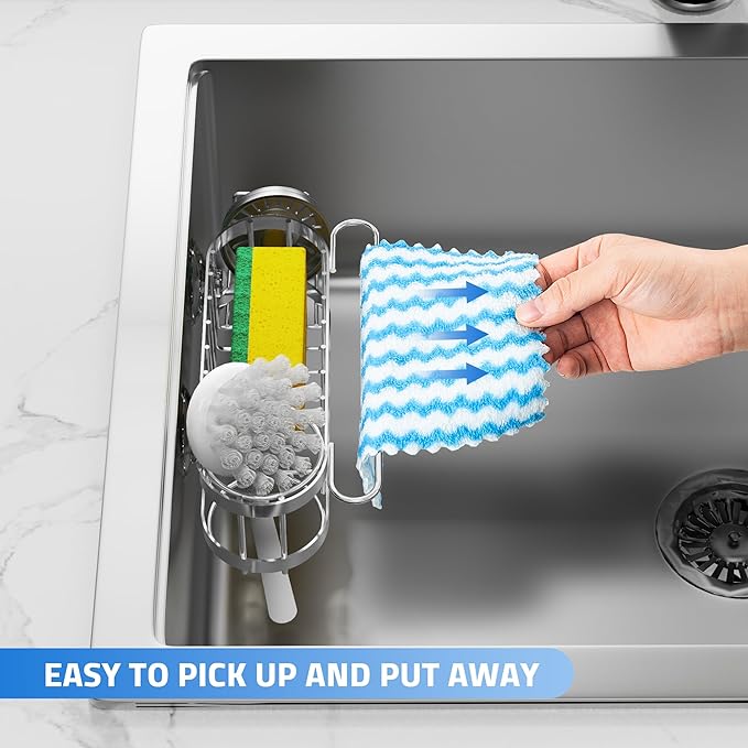 Cisily Kitchen Sink Caddy Sponge Holder in The Sink, Stainless Steel Kitchen