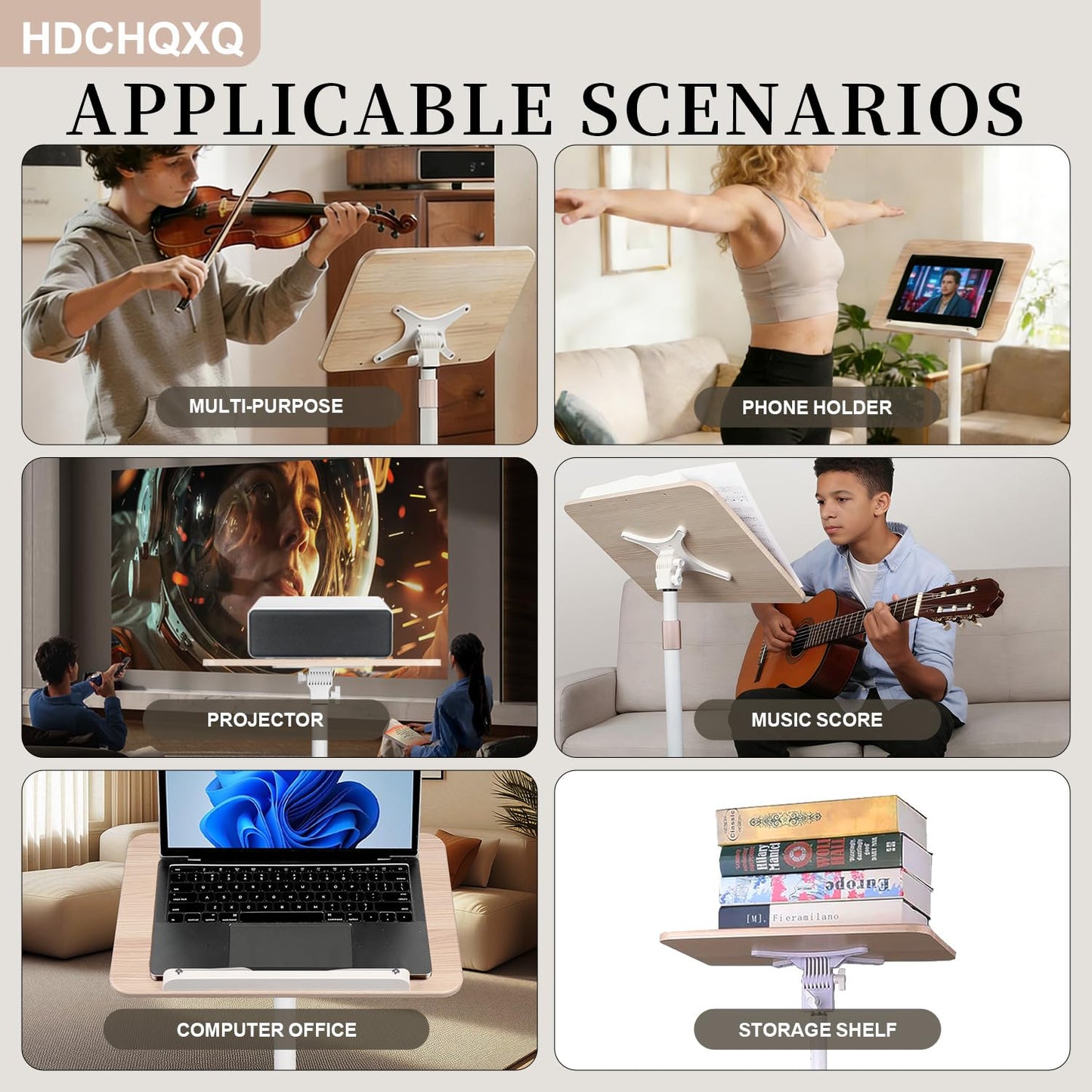 HDCHQXQ Adjustable Floor Book Stand Height From20'-35‘ and Angle, Music Stand,Reading Stand for Tablet Bibles, Recipes, Cooking, Books Wooden Display Rack,Stable Portable with Clip