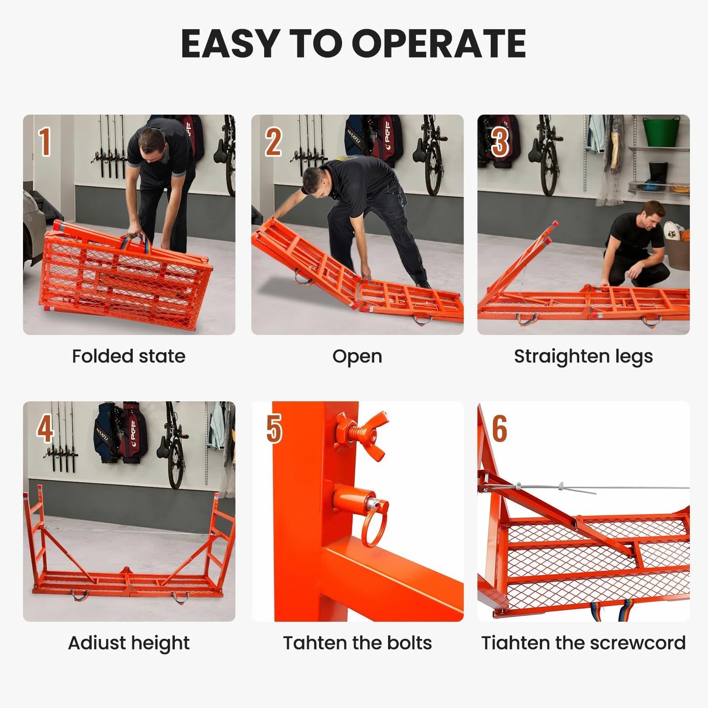 Foldable Scaffolding Platform, 70.8x15.2x36.2-62 Inch Welded Steel Work Platform, 770 Lbs Capacity, Adjustable Height Industrial Step Ladders, Ideal for Painting, Wiring and Home Decor, Red
