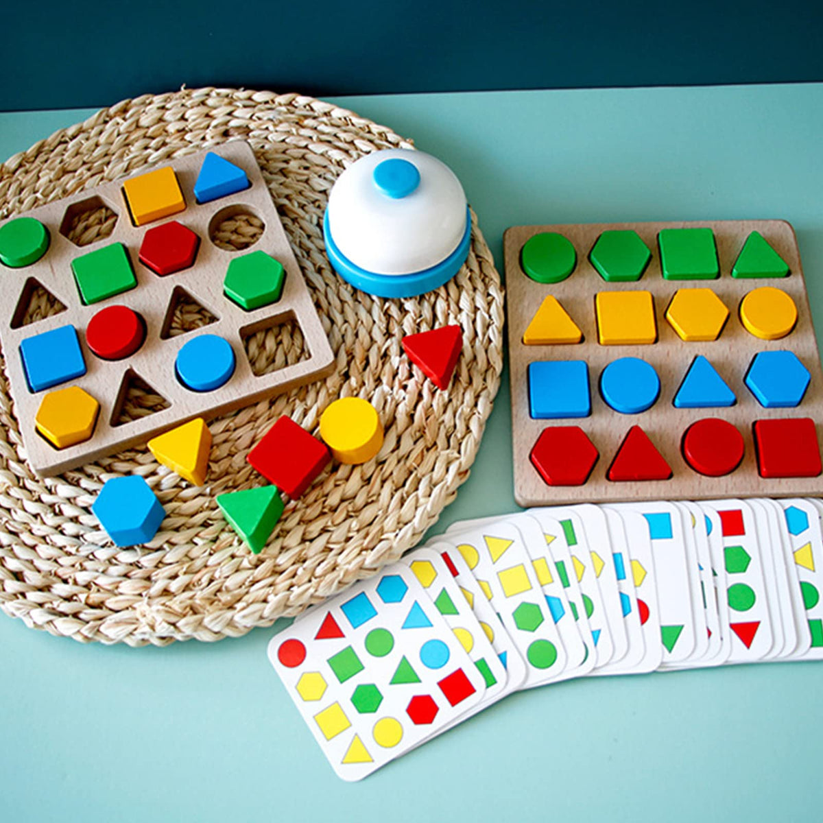 Montessori Toys for 3 4 5 6 7 8, Educational Wooden Pattern Blocks Race Shape Matching Sorting Sensory Toy, Geometric Shape Activity Board Game Toddlers Kids Boys Girls (for 2 Players)