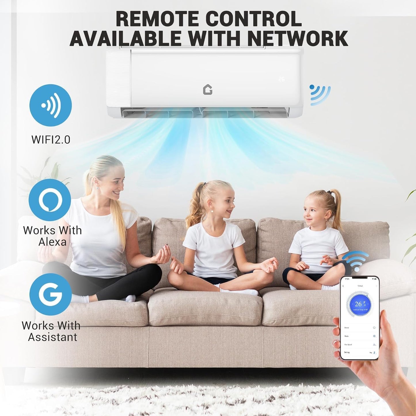 9,000 BTU Mini Split Air Conditioners, AC/Heating System, 20 SEER2, Quiet Operation, 230V WIFI Enabled Energy Efficient Mini Split Unit, Heat Pump & Installation Kits for Rooms Up to 450 Sq.ft