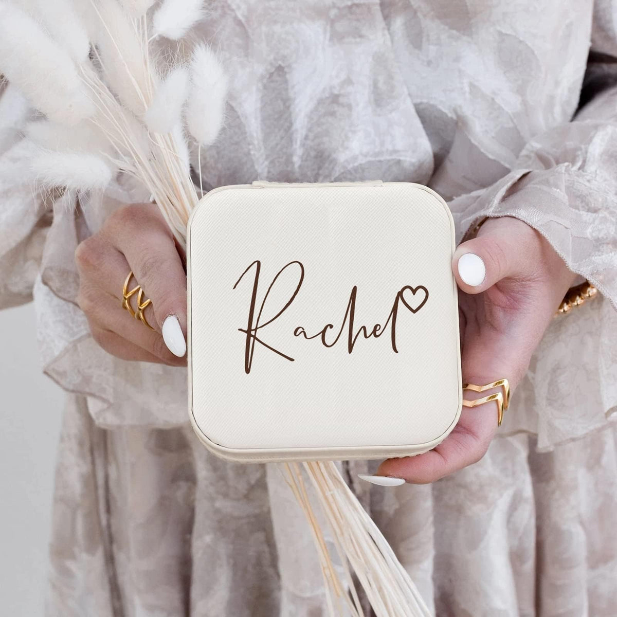 Corissy Personalized Jewelry Box for Women, Custom Travel Jewelry Case with Name and Birth Flower, Leather Jewelry Box for Rings, Earrings, Necklaces, Personalized Gifts for Women