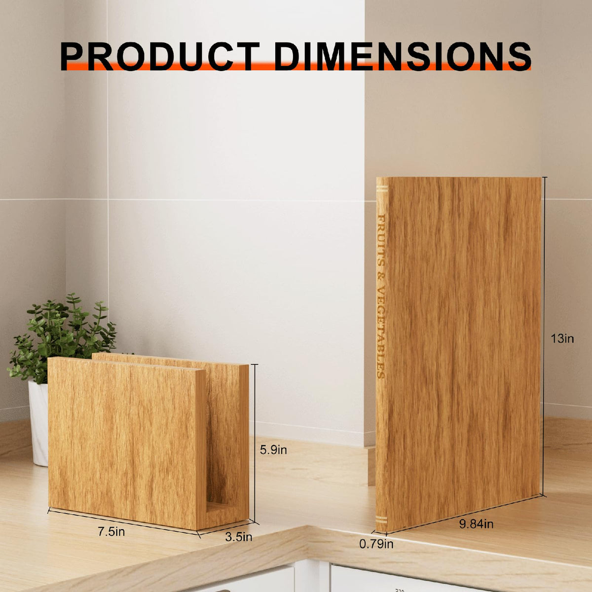 Book Cutting Board Set with Stand, 3-Piece Acacia Wood Boards That Look Like Books, Labeled Wooden Chopping Boards for Meat, Cheese, Bread & Vegetables, Kitchen Decor Gift