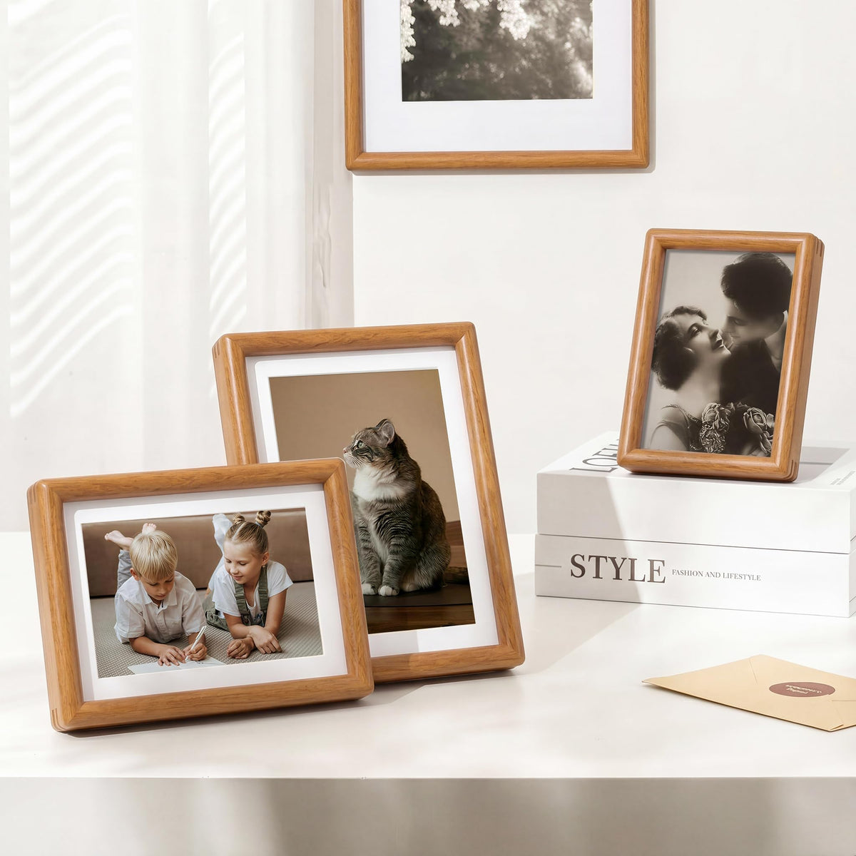 11x14 Picture Frame, USA-Sourced Natural Teak Wood Photo Frame with Tempered Glass, Handcrafted Rounded Corner 11 x 14 Wooden Frame Matted to 8x10 Photos, Hanging Hooks Included
