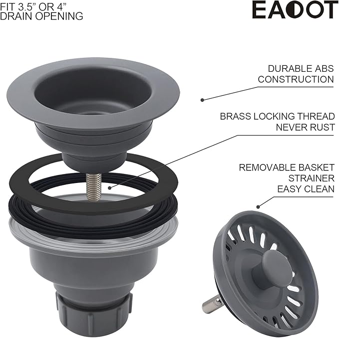 3-1/2 Inch Polymer Urban Gray Sink Drain Assembly