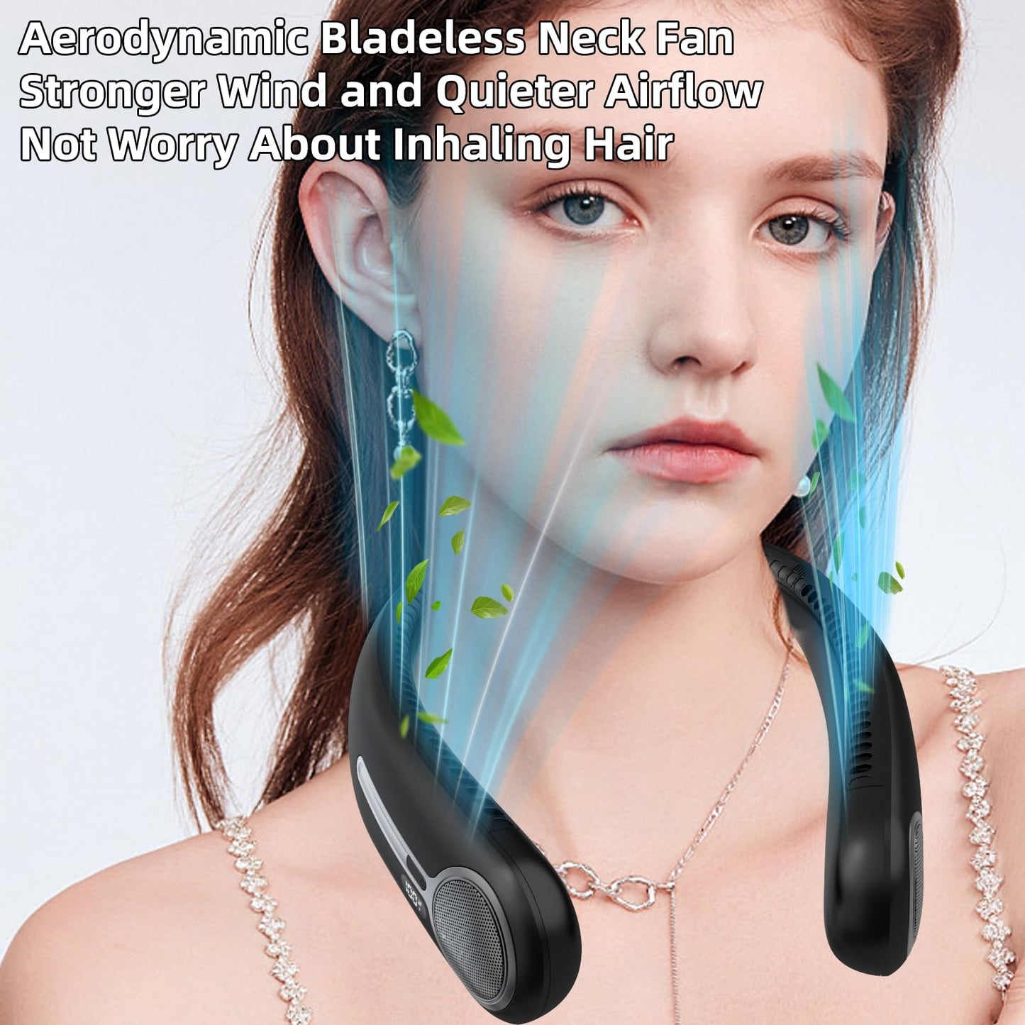 Portable Neck Fan,Hands Free Personal Wearable Bladeless Fan,6000mAh USB Rechargeable,360° Cooling,LED Display,4-Speeds,Birthday Gifts for Men Women Dad Mom,Fathers Day,Mothers Day Gifts (Black)