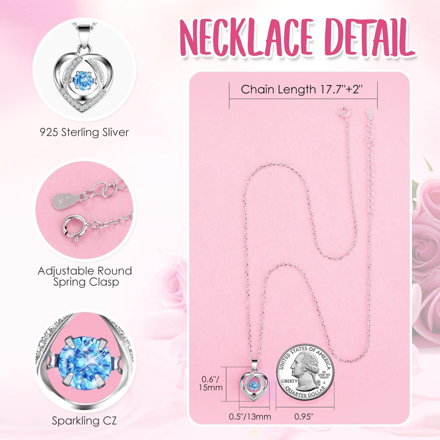 ADDWel Preserved Real Rainbow Rose with Sterling Silver Necklace Gift Set - Romantic for Wife, Girlfriend - Eternal Flowers Gifts for Anniversary, Birthday