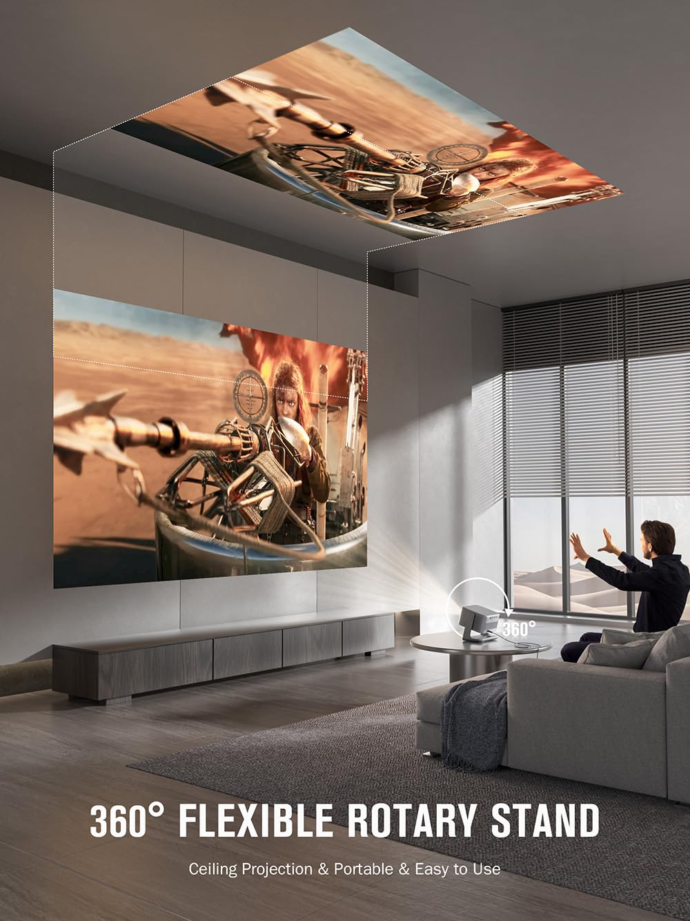 【Now with Netflix & 3000ANSI】Smart 4K Projector with WiFi and Bluetooth, VISSPL 3D Dolby Audio and Auto Focus Portable Outdoor Projector, Movie Home Theater Projectors for Bedroom/Ceiling