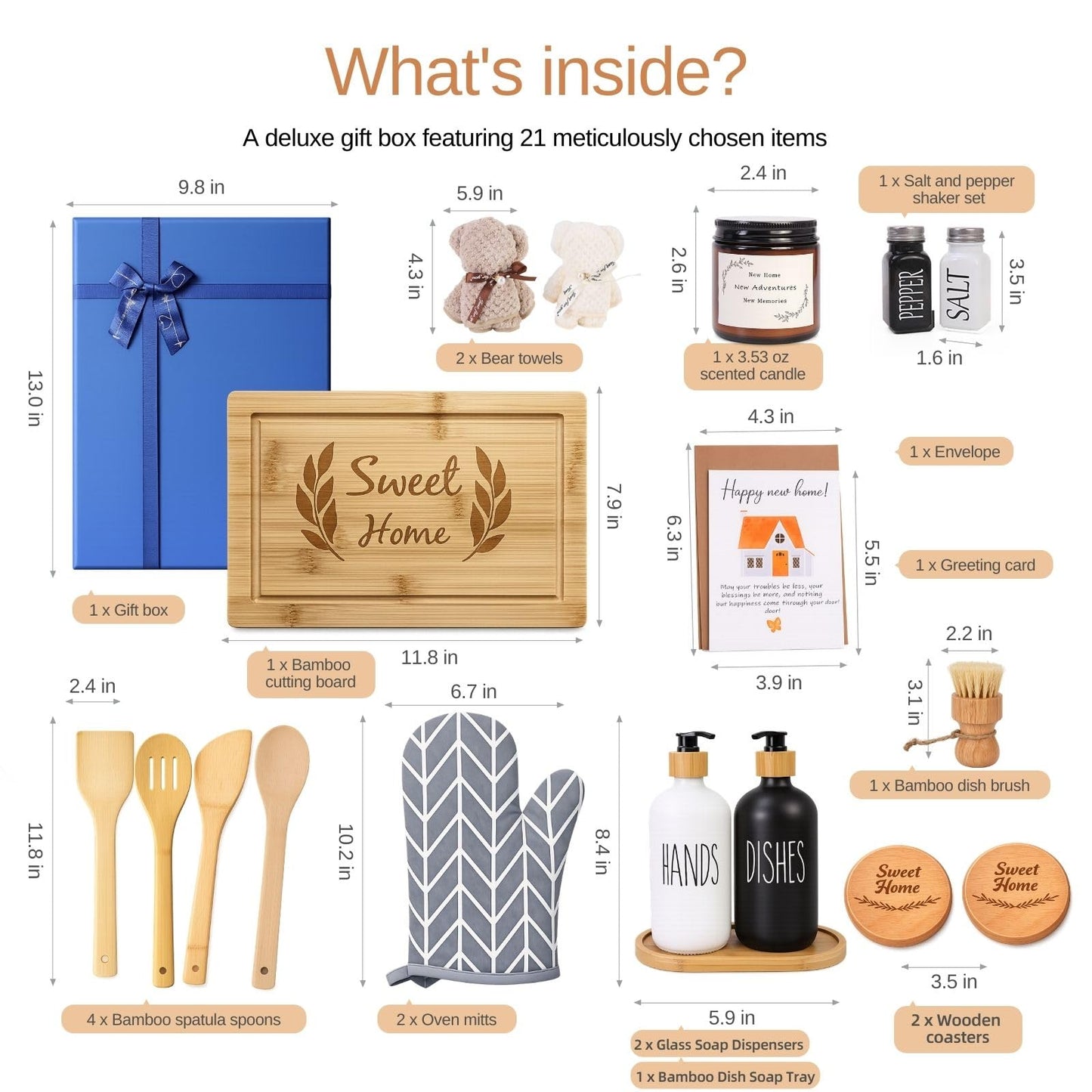 Housewarming Gifts New Home Basket,21-Piece Including Cutting Board, Handwashing Set, and Aromatherapy – Ideal for Housewarming Gift for Couples, New Home Families, and Closing Gifts for Home Buyers