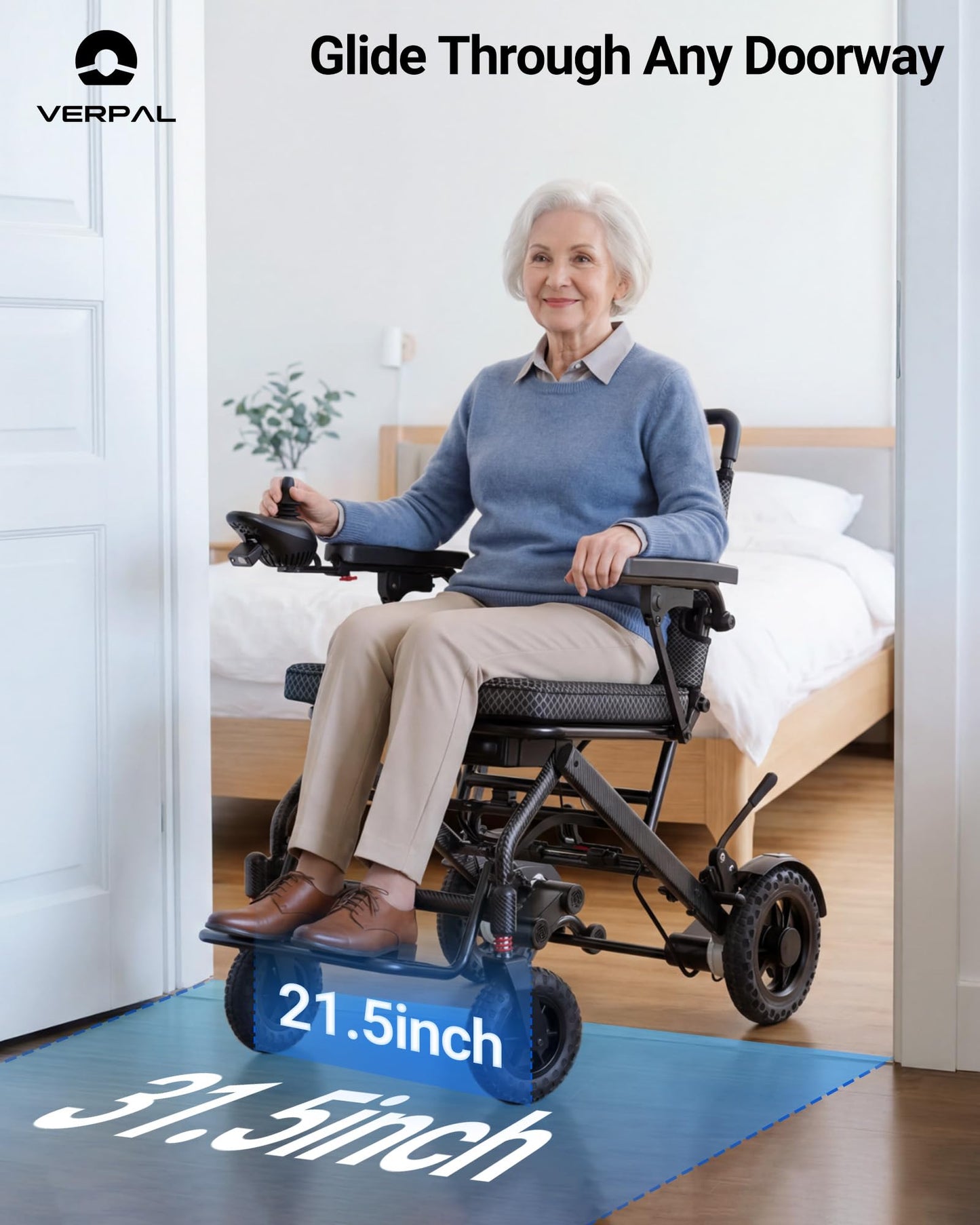 VERPAL 35.7lbs Lightweight Electric Wheelchair, Foldable Electric Wheelchair for Adults, Seniors, 360W Dual Motor Power Wheelchair 20 Miles for Travel, Park Hospital, 330 lbs Capacity-12Ah 18.5" Seat