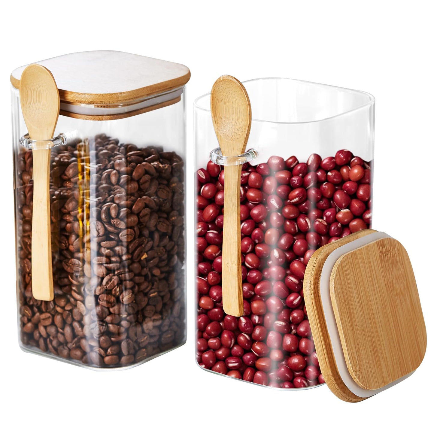 Glass Jars with Airtight Bamboo Lids and Spoons, 2PCS 1150ml/39oz Overnight Oats Containers with Lids, Glass Food Storage Containers for Coffee Beans, Flour, Sugar, Cookie, Pasta, Tea Leaf