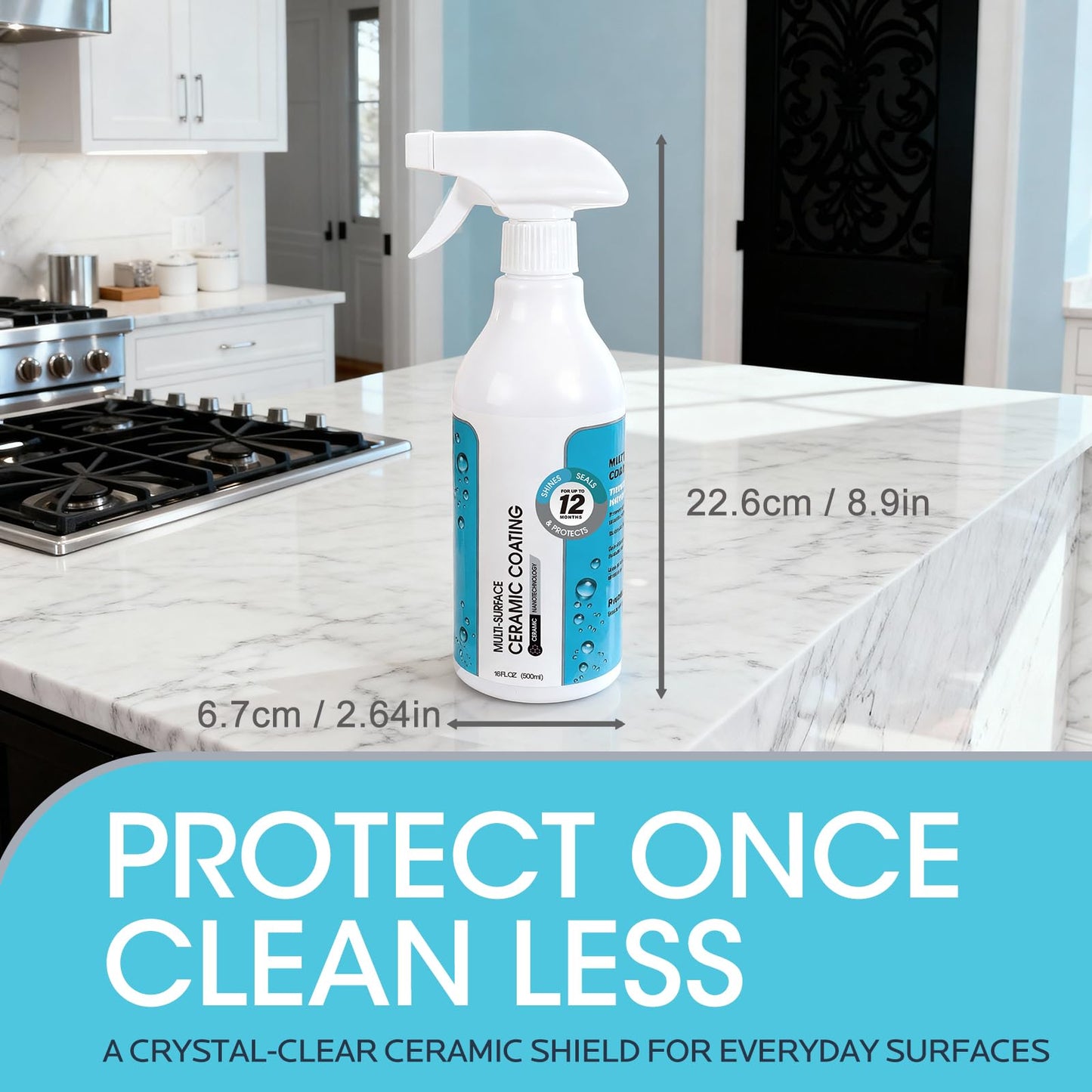 MineeCozee Ceramic Coating Spray for Stainless Steel & Glass - Fingerprint & Water-Spot Repellent, Long-Lasting Surface Protection for Kitchen & Bath (500ml)
