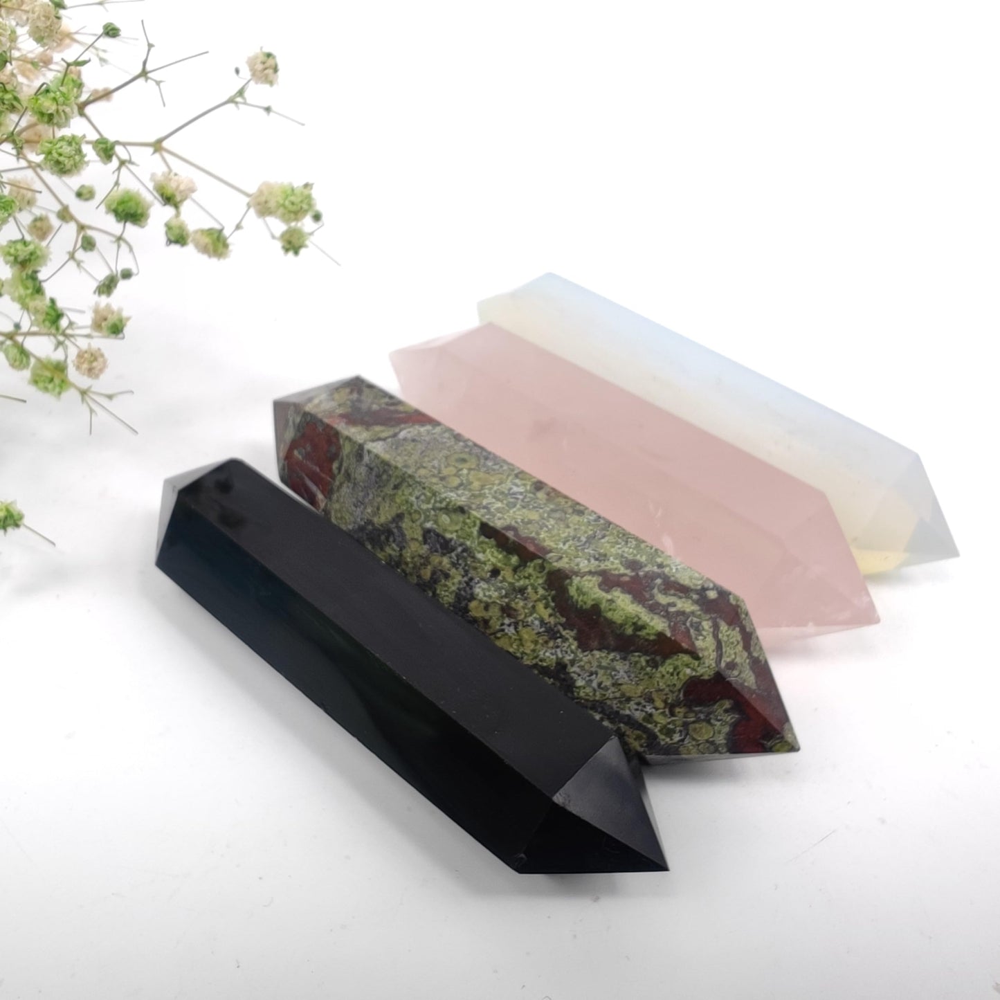 10cm Natural Crystal Tower Two Point Wand Obelisk 6 Faceted Crystals Point Chakra Stone Kit Home Decor Reiki Healing Gift (Green Fluorite)