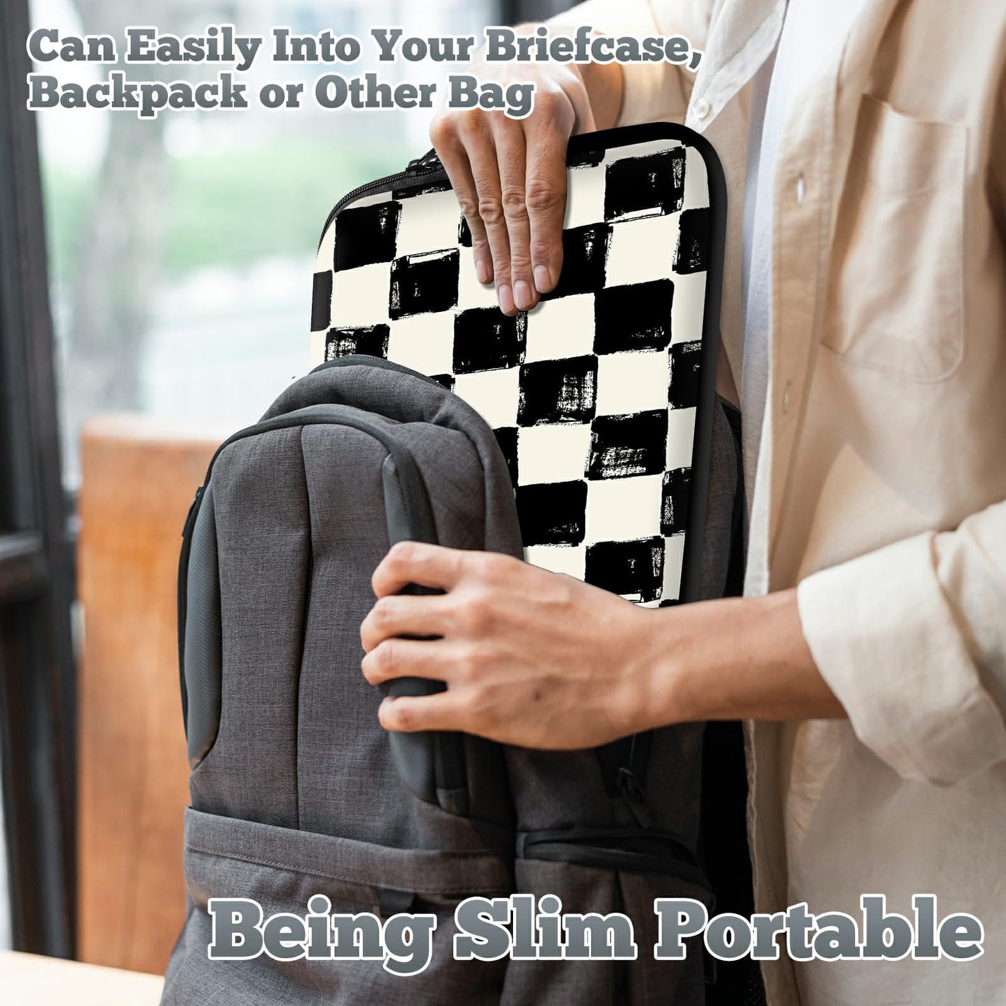 Laptop Sleeve Case Bag 13 inch, Black and White Checkered Slim Carrying Case Durable Handbag Travel Laptop Bag for 13 inch MacBook Air M3/M2/Pro M2/ 13" iPad Pro/Air M4/M2 2024