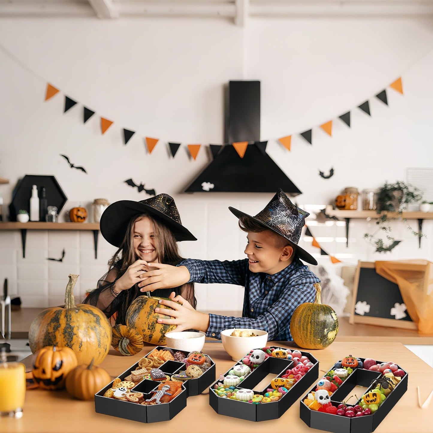 BOO Cardboard Letters for Halloween Party Decorations, 13.7 Inch Charcuterie Letters Fillable Black Paper Mache Letter Trays for Chocolate Candy Food Display Letter Box for Halloween Party Decorations