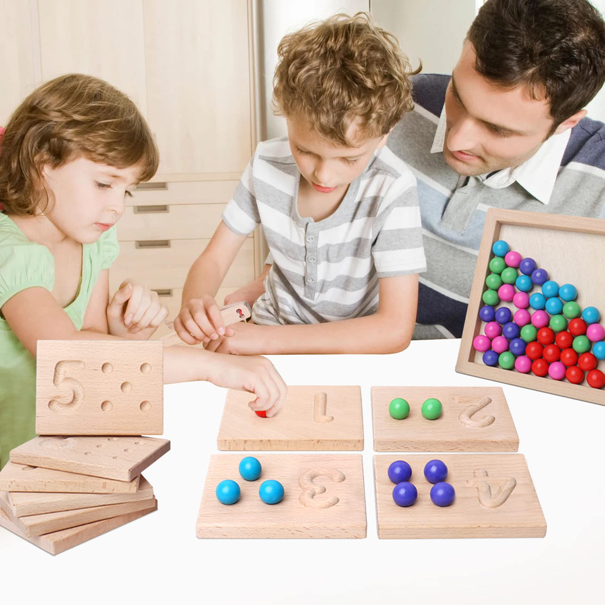 BBtinker Wooden Number Tracing Board Set, Toddler Montessori Math Beads Counting Toy, Preschool Learning and Educational Math Game for Kids