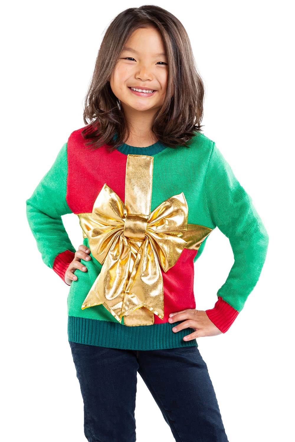 Tipsy Elves Christmas Sweaters for Kids - Children's Cute and Tacky Ugly Pullovers for Boys and Girls Youth Holiday Knitwear - Youth Red Little Present Christmas Sweater Size Medium