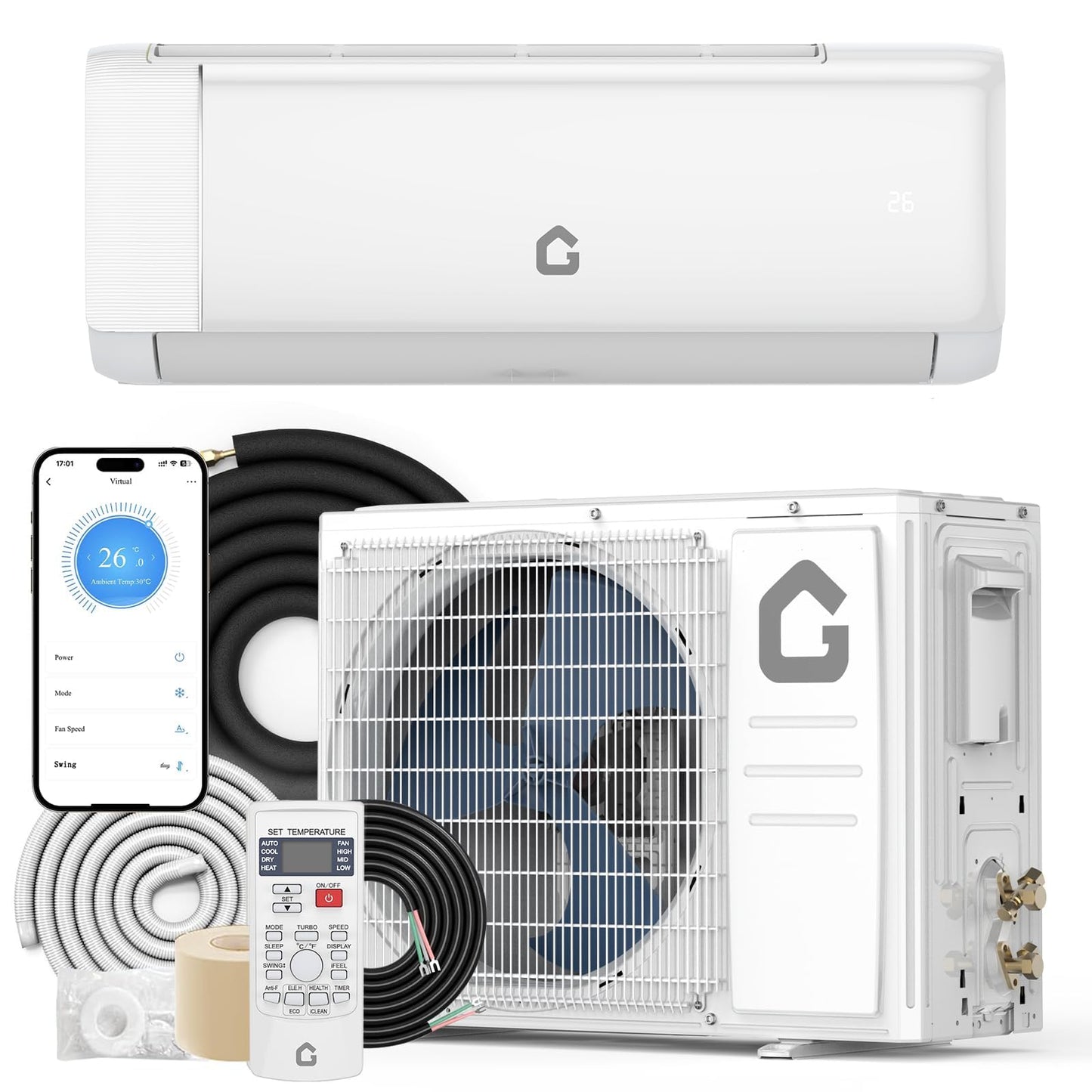 11500 BTU WiFi Mini Split Air Conditioner and Heat Pump - 115v Energy Efficient Mini Split System for Up to 750 Sq.Ft, Wall-Mounted Ductless AC/Heating Unit with Installation Kit