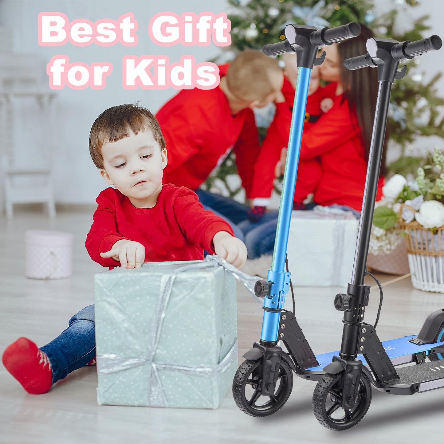 Electric Scooter for Kids Ages 6-14, 150W Motor, 4/7/11 Mph, 60 mins Ride Time, Adjustable Speed, LED Display, Colorful Lights, Electronic Brake, Foldable Kids Electric Scooter ,UL2272 Certified(Blue)