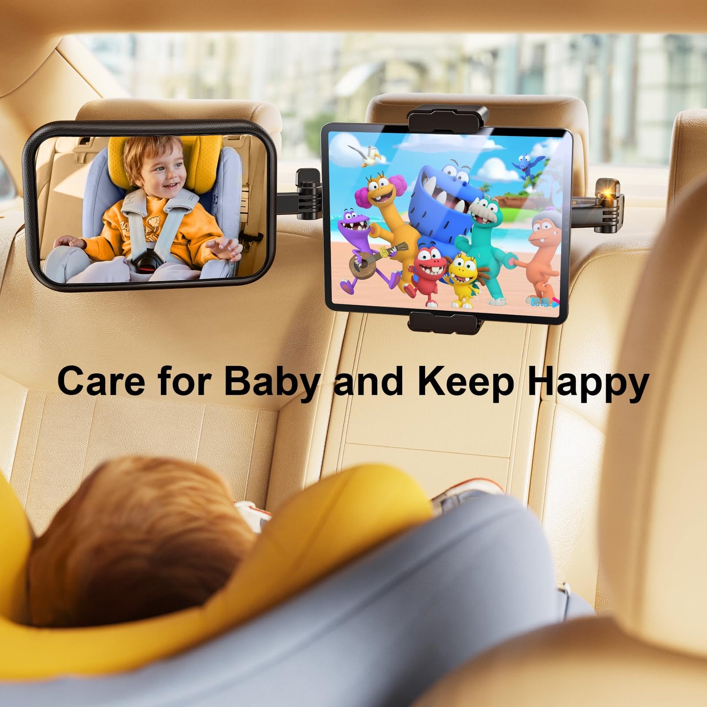 TAZENI Baby Car Mirror, 2 in 1 Car Mirror for Baby with Tablet Holder for Headrest, Safety Original Clarity for iPad Holder Mount, New Born Essentials, Crash Tested & Certified