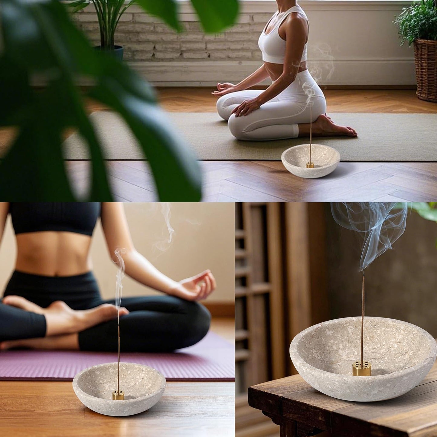 Koville Natural Marble Incense Holder, Incense Holder for Sticks with 9 Holes, Handmade Incense Burner Ash Catcher for Meditation Yoga SPA, Balsam Fir/Palo Santo/Sage/Cone (RoyalBeige)