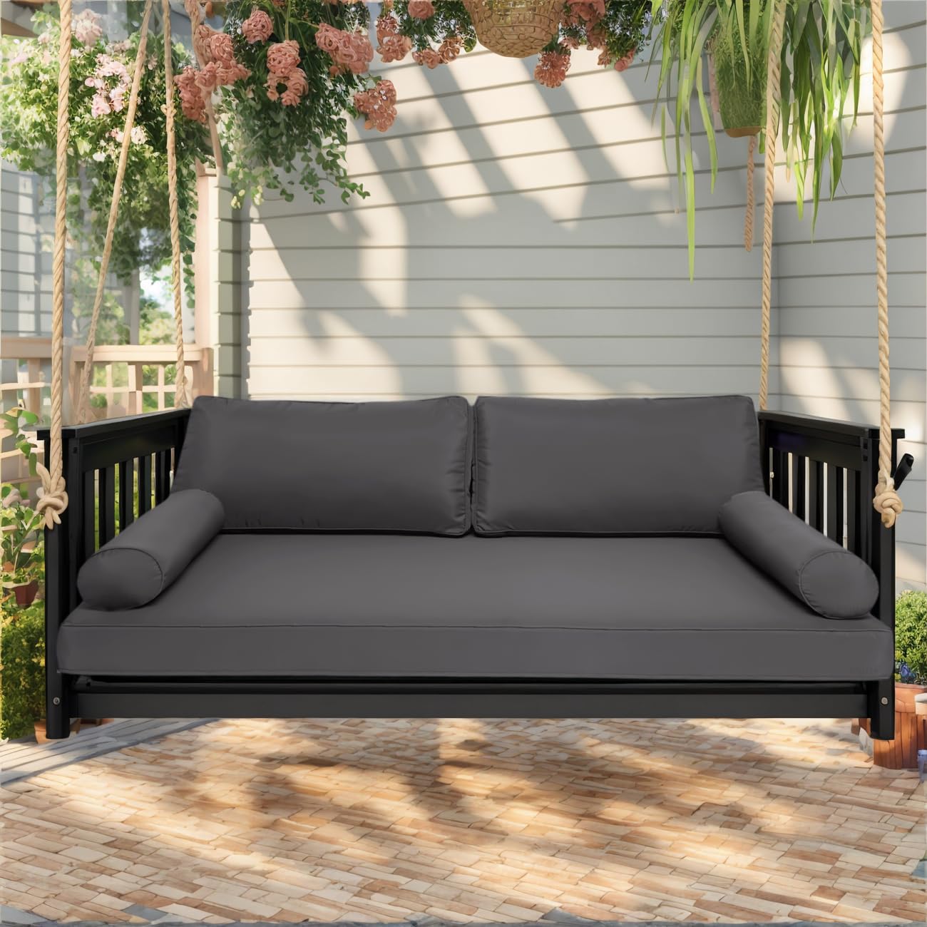 FSJITF Patio Twin Daybed Waterproof & Fade-Resistant Cover,for Outdoor Wooden Hammock Mattress Cover + 2 Back Bolster Cushion Slipcovers (5-Piece Set)