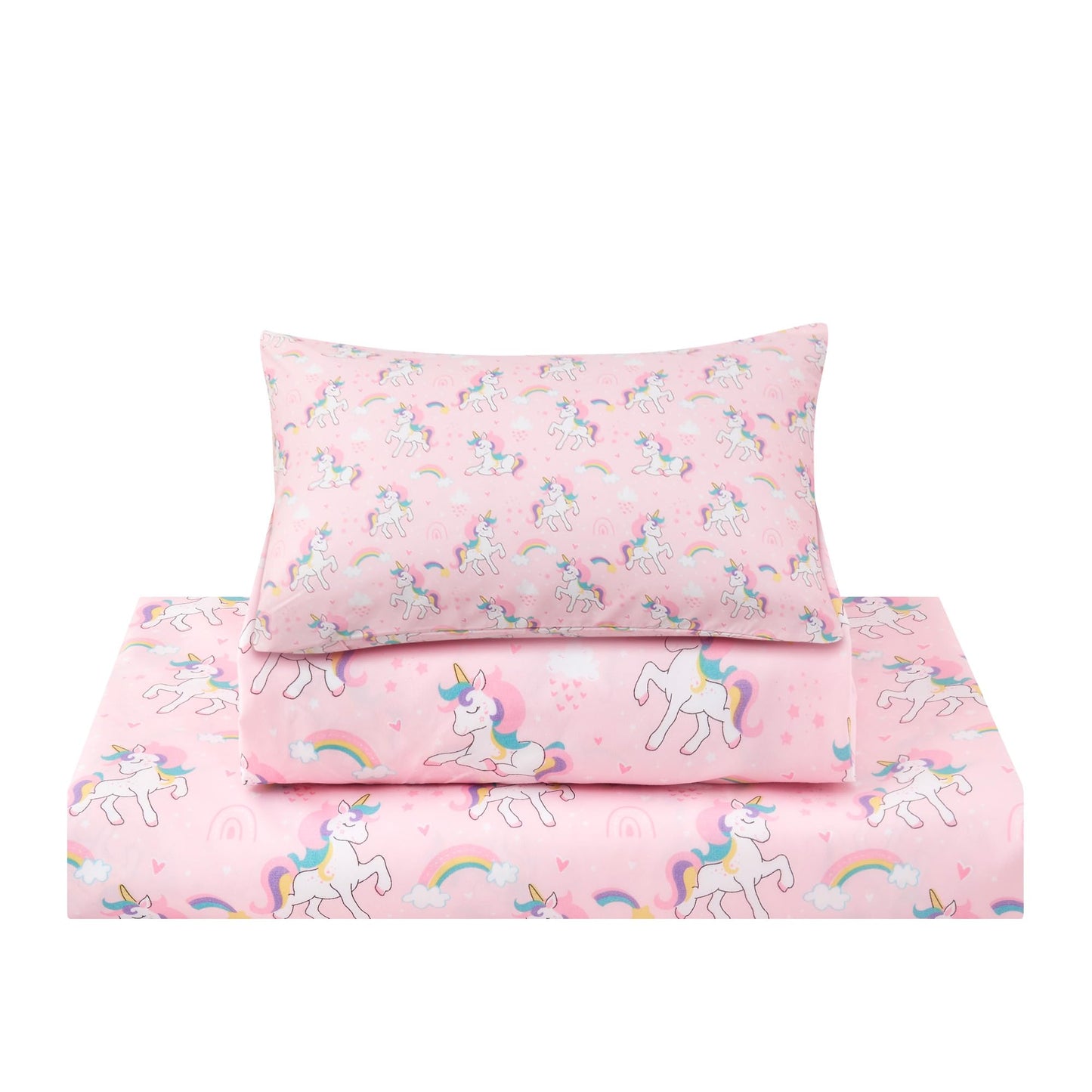 lasoftan Kids Sheet Set Twin Size 3 Pcs, Girls Sheet Set with Pink Unicorn Pattern,Kids Girls Twin Fitted Sheet,Breathable & Silky Soft Microfiber Fitted Sheet
