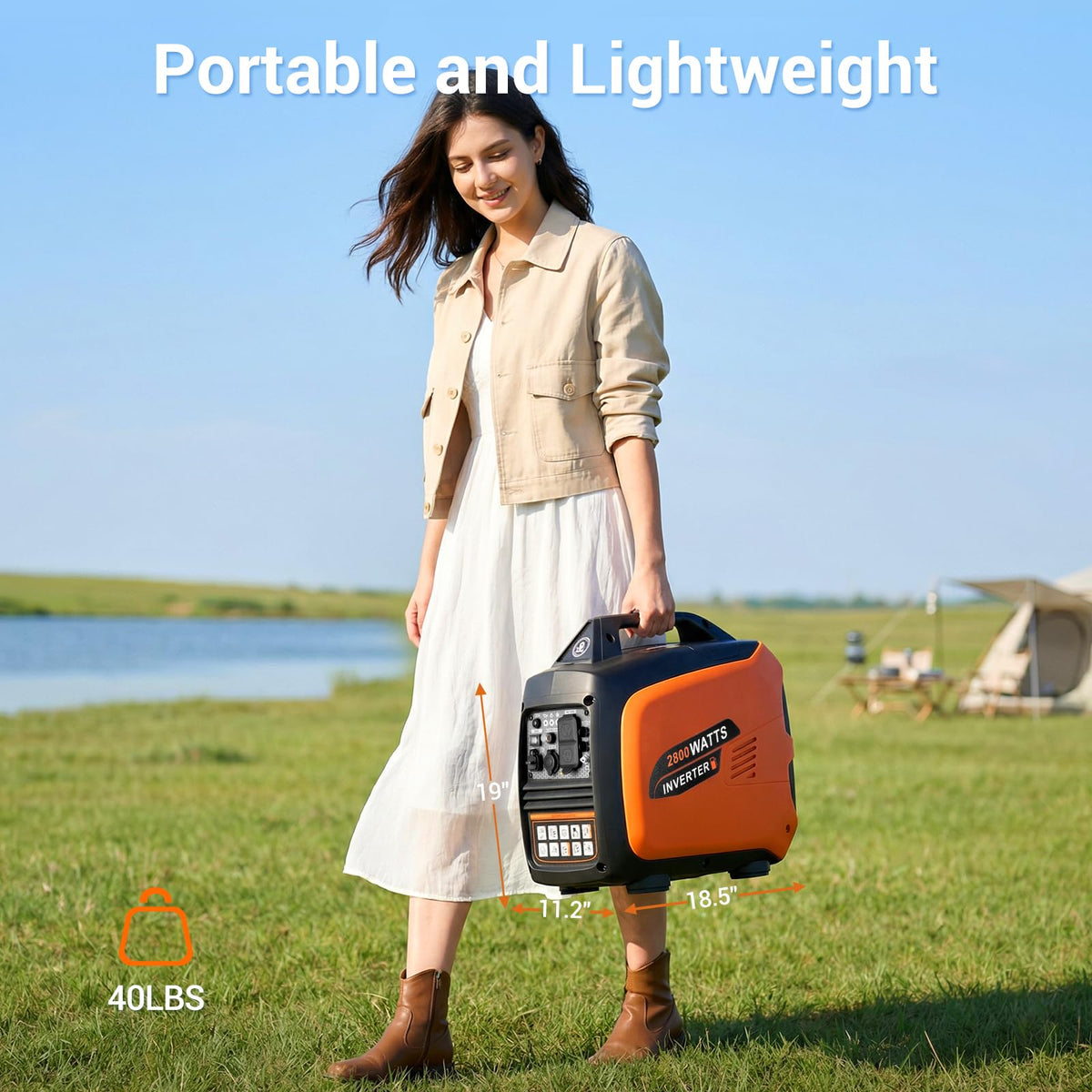 2800W Portable Inverter Generator, Quiet Gas-Powered Generator for Home Backup, Camping, RVs, and Clean Power for Sensitive Electronics, EPA Standard Compliant