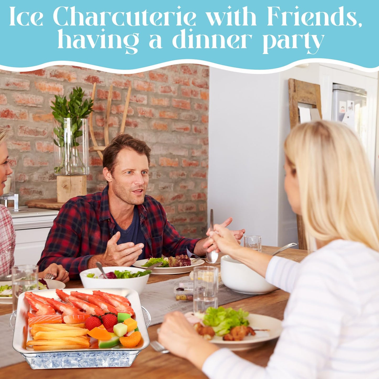 Baderke 1 Set 9" Chilled Serving Tray for Parties with Compartments Ice Chilled Party Platter with Lid Tableware Charcuterie Serving Board for Fresh Food Fruit Seafood Vegetable Appetizer(Silver)