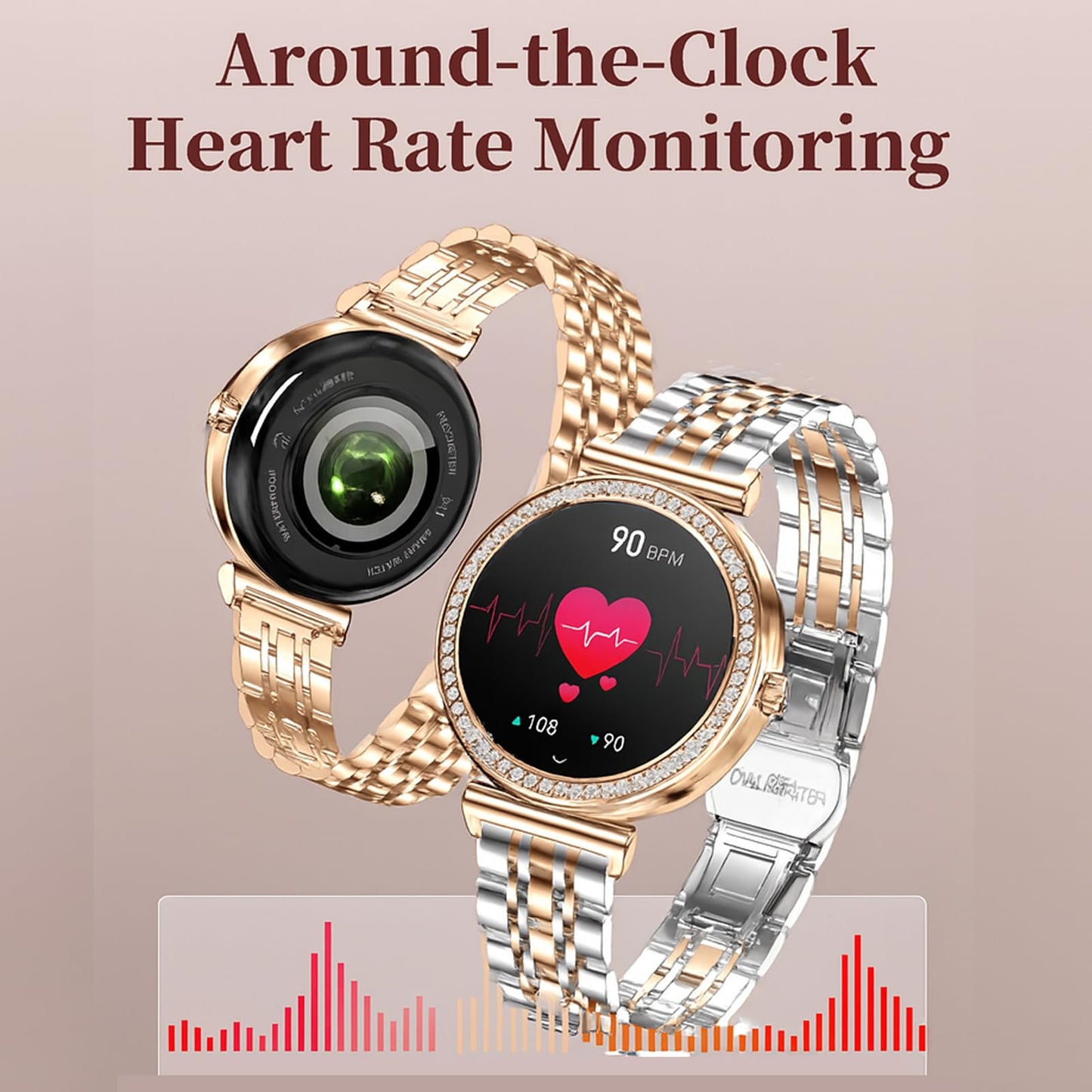 Smart Watches for Women Fitness Tracker with Diamonds Multi-Sport Modes Heart Rate Monitor Sleep Monitoring Bluetooth Calls Female Helath 1.27" Dainty Smartwatch for Android iOS Rosegold Mix