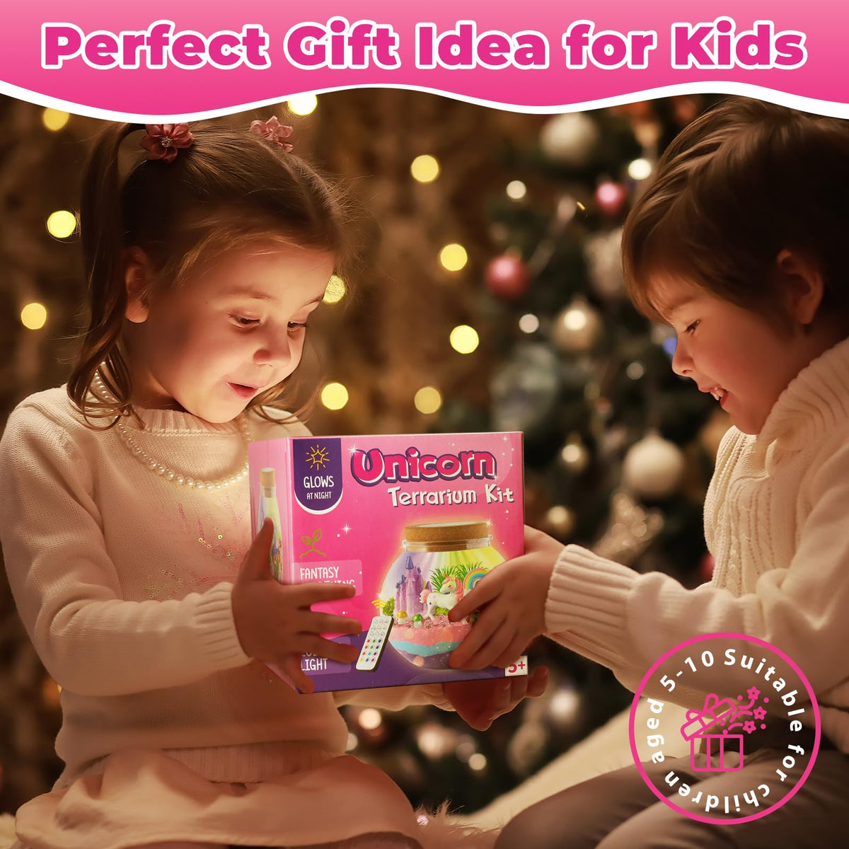 JOYEEMAX Unicorn Light-Up Terrarium Kit for Kids - LED Night Light Birthday Gift for Girls Ages 4 5 6 7 8-12 Year Old - Unicorn Toys for Girls - DIY Arts and Crafts Kit for Kids