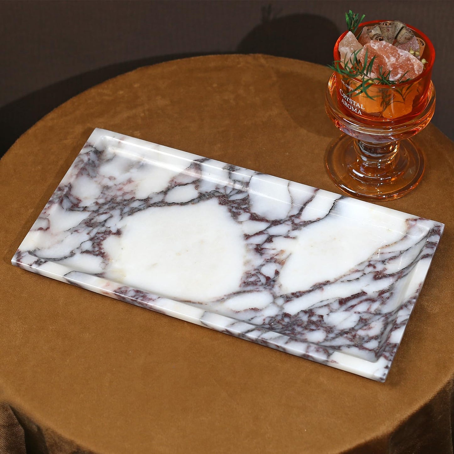DUANYAN Natural Marble Tray, Coffee Table, Food, Fruit, Paper Cup, Cake Display, Coffee bar, Family Gatherings, Seasonal Holiday Decoration Tray(Viola-rectangle-11 x5 x0.7)