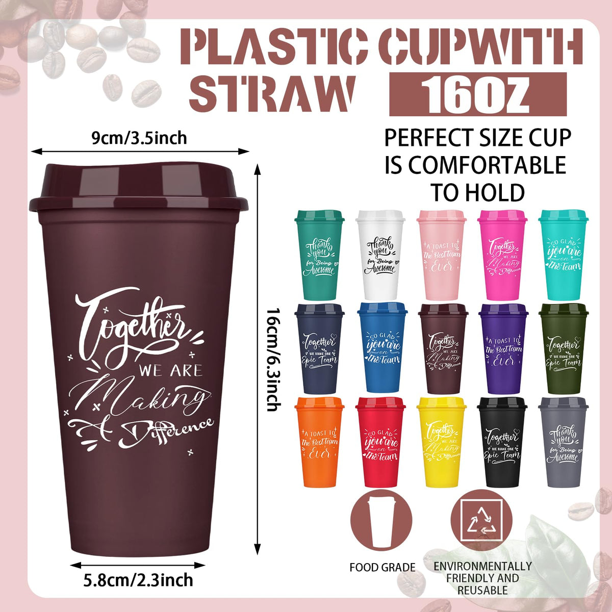 Pickmesh 15 Pcs Employee Appreciation Gifts Bulk 16 oz Administrative Professional Appreciation Plastic Tumbler Inspirational Team Gifts Reusable Coffee Cups for Coworker Teacher (Colorful)