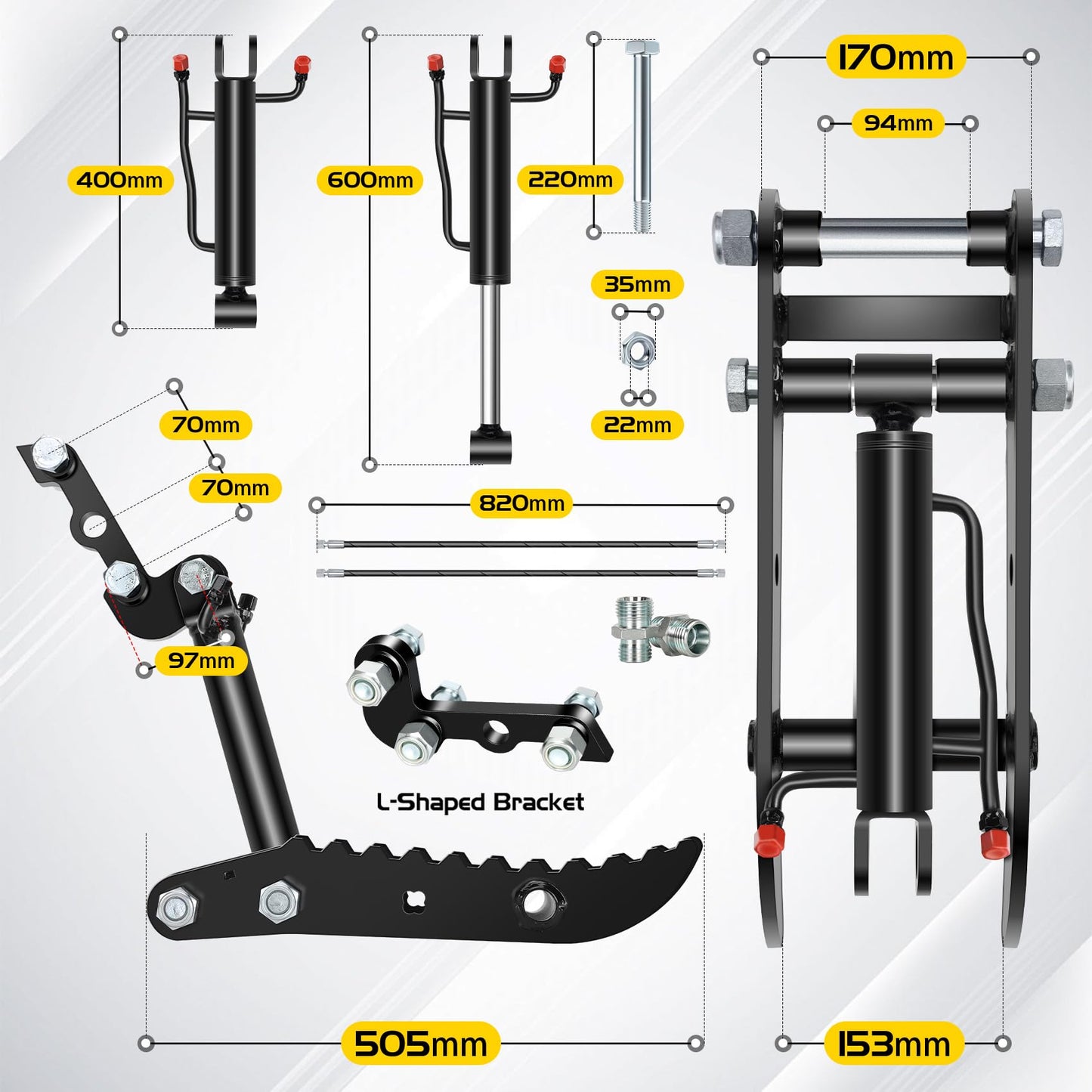 Mini Excavator Hydraulic Thumb with 2 Heavy-Duty Steel L-Shaped Bracket,Compatible with Typhon&Agt Mini Excavators under 3 Tons,L-Shaped Bracket Hydraulic Thumb Clip for Classic&Chinese Mini Excavator