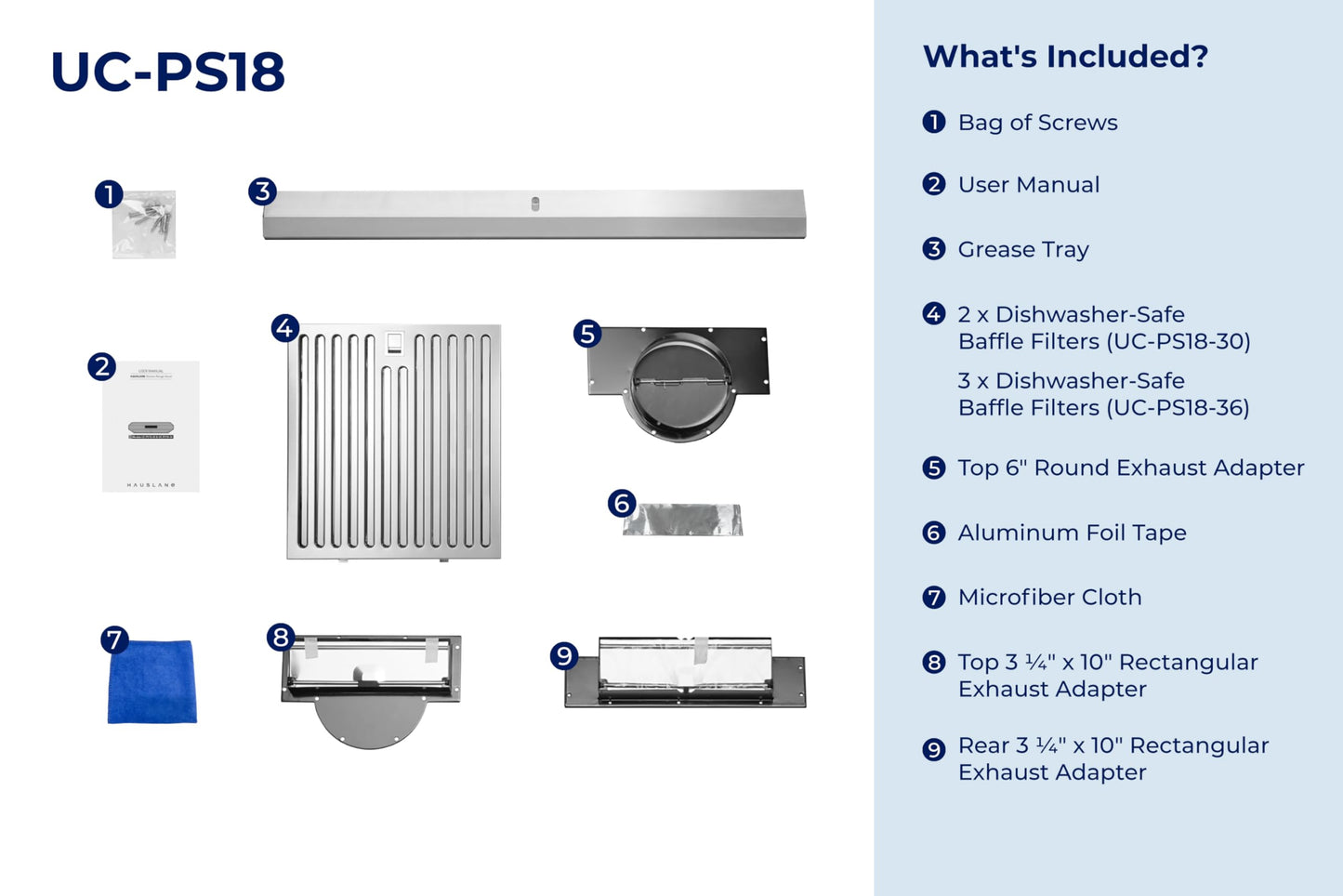 Hauslane Range Hood Under Cabinet 30 Inch - Ducted Stainless Steel Range Hood, 6 Speed Kitchen Vent Hood 30 Inches, Stove Vent Hood for Kitchen with Auto Shut-off, LED, Touch Panel - Chef Series PS18