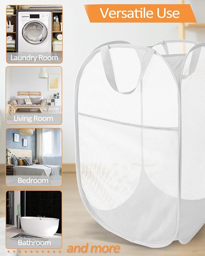 Durable Collapsible Laundry Baskets, Reinforced Mesh Pop Up Laundry Hamper