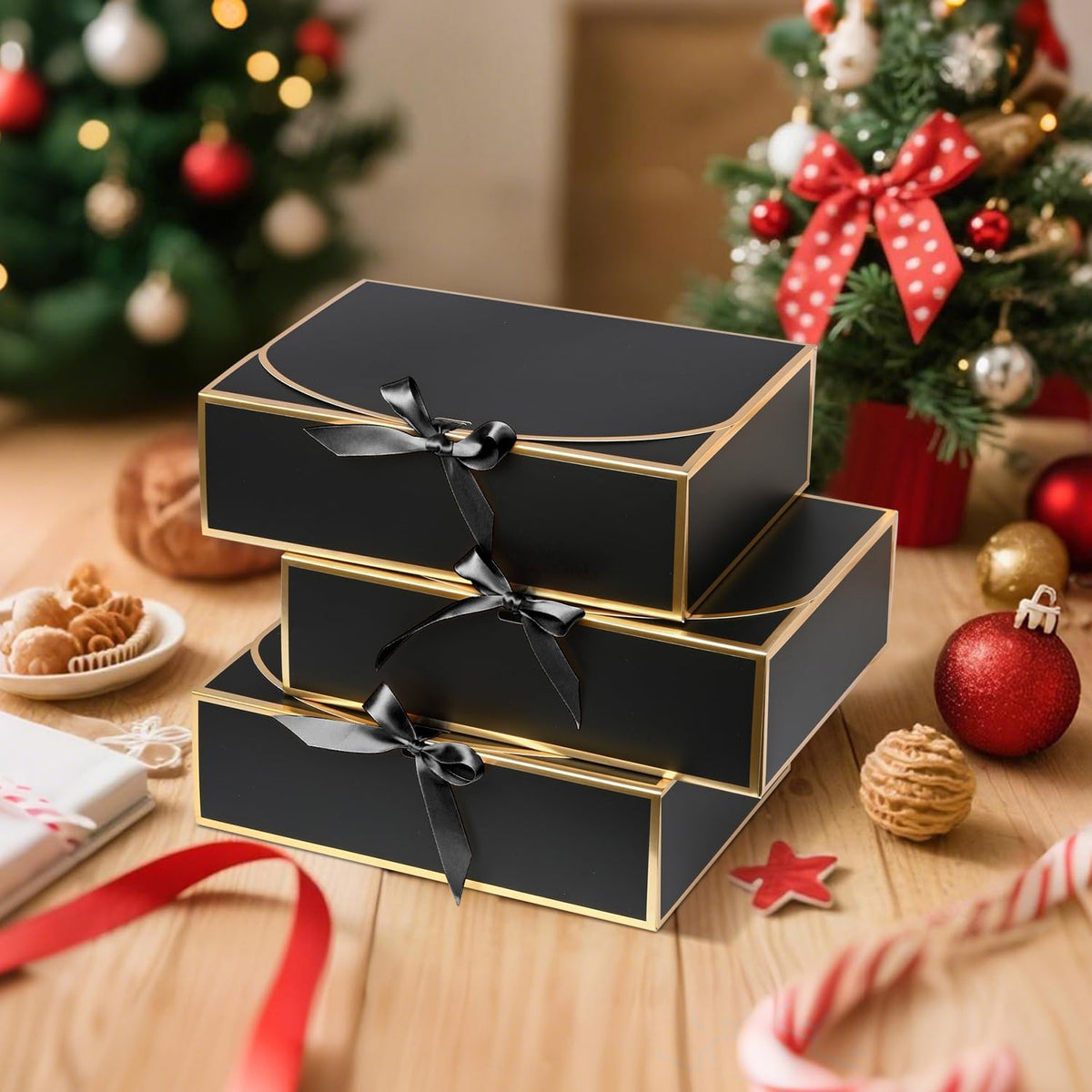 WLUSEAXI 10Pack Black Gift Boxes, 10.6x7.8x3.1Inch Bridesmaid Proposal Box with Ribbons, Gift Boxes with Lids for Presents, Mother's Day, Wedding, Groomsmen Proposal, Birthday Party