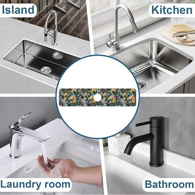Colorful Flower Kitchen Sink Splash Guard Faucet Mat Flowers Leaves Super