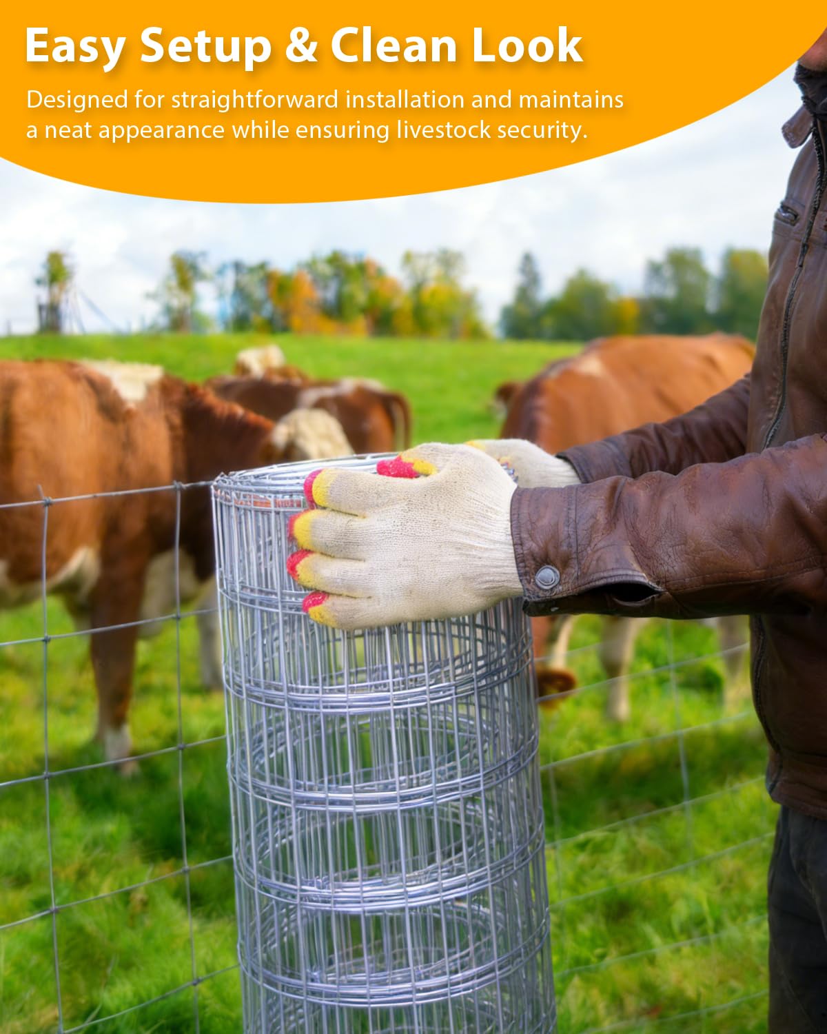GarveeTech Cattle Farm Fence, Galvanized Wire Fencing 14GA Heavy Zinc Coating Wire Fencing, for Goat Deer Yard Livestock Animals Protection (6x164ft(14GA))