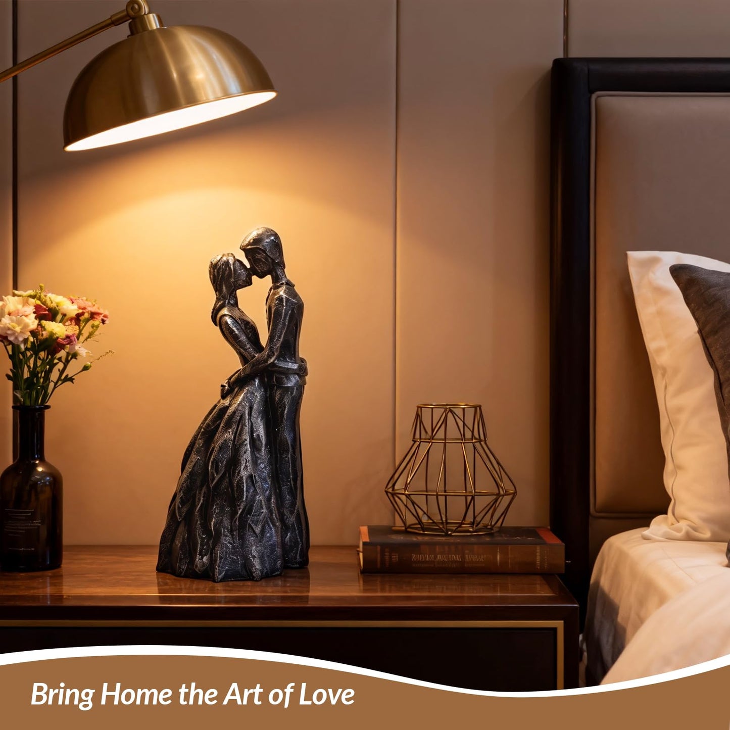 GZVDYG Black Couple Embracing Resin Figurine, 7.9" H, Romantic Gifts for Him & Her, Faux Black Wrought Iron Finish, Engagement Anniversary Wedding Keepsake Home Decor
