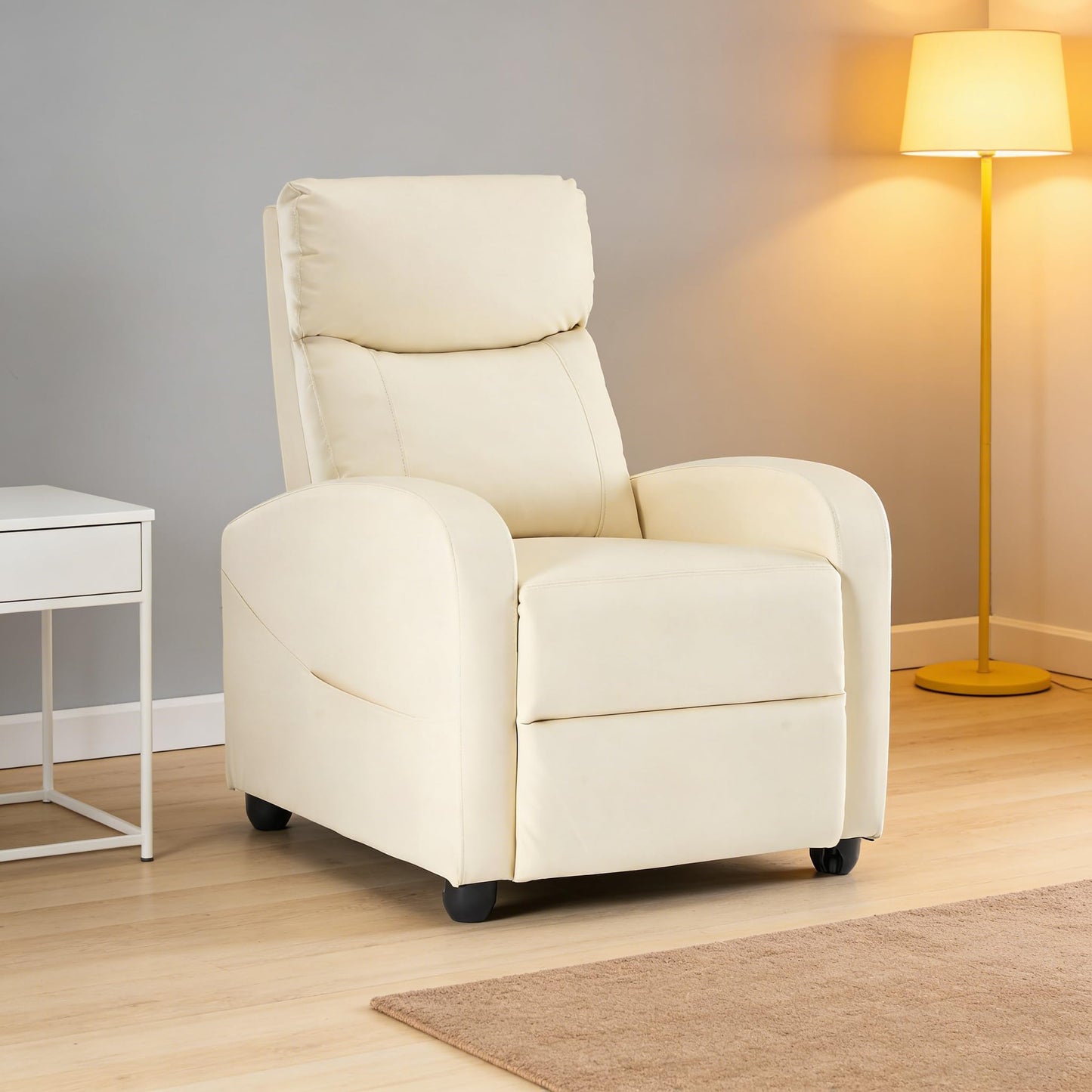 Simple Deluxe Recliner Chair - Adjustable Push Back PU Leather Recliner, Plush Reading Chair & Luxe Sofa Chair for Living Room Chairs or Bedroom Chair, Single Recliner for Home Theater, Beige