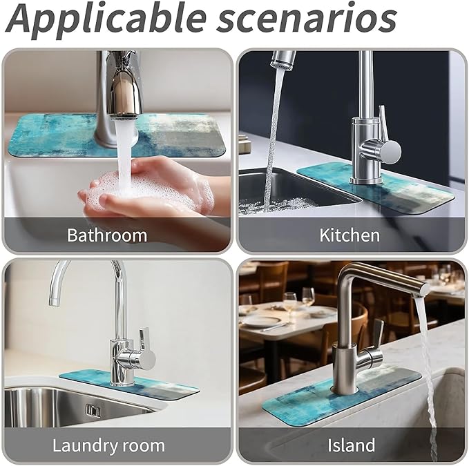 Kitchen Sink Splash Guard,Blue ocean Faucet Mat Sink Gadgets-Super Absorbent