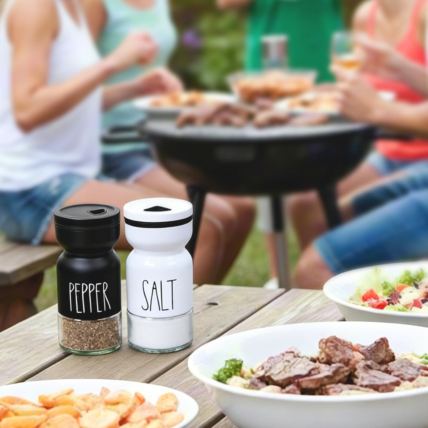 4oz Salt and Pepper Shaker Set with 4 Adjustable Pour Settings, Easy Refill Glass Shakers, Farmhouse Style for Kitchen, Dining Table, BBQ, RV & Camping