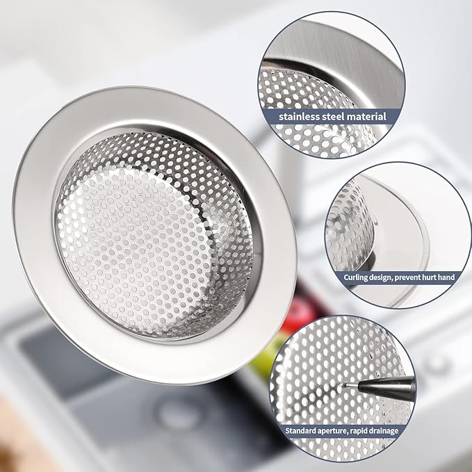 RQYEKDO Polished Kitchen Sink Strainers Sink Stopper Kits, Stainless Steel Sink