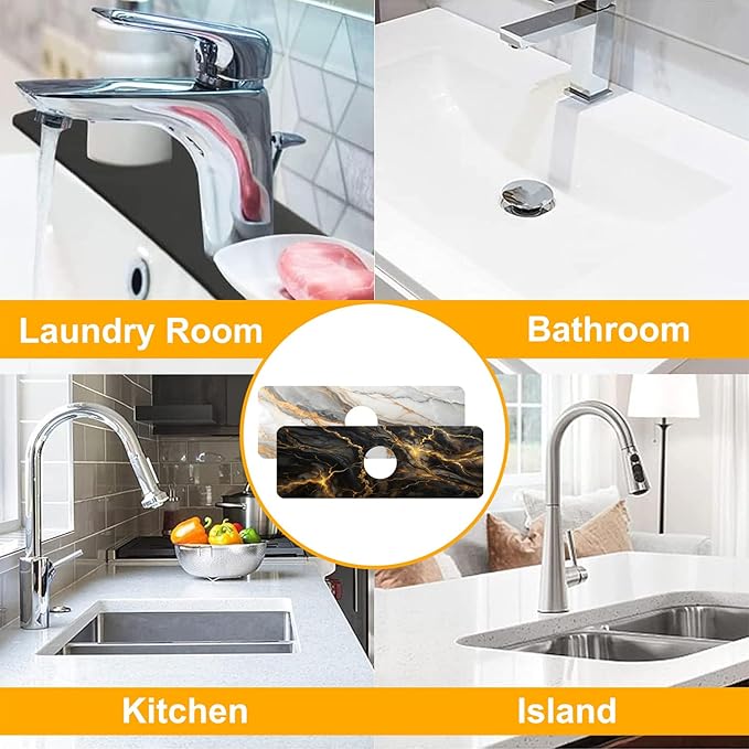 2 Pack Marble Texture Sink Splash Guard Faucet Mat Liquid Gold Marble Texture