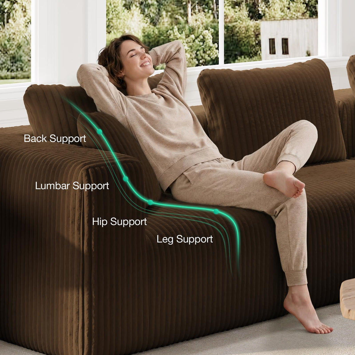 Novilla 141" Modular Sectional Sofa, Modern Cloud Sectional Couch with Smarts Coil® Support, U-Shape Boneless Couch for Living Room Apartments, No Assembly Required, Brown (4 Seat w/ 2 Ottoman)