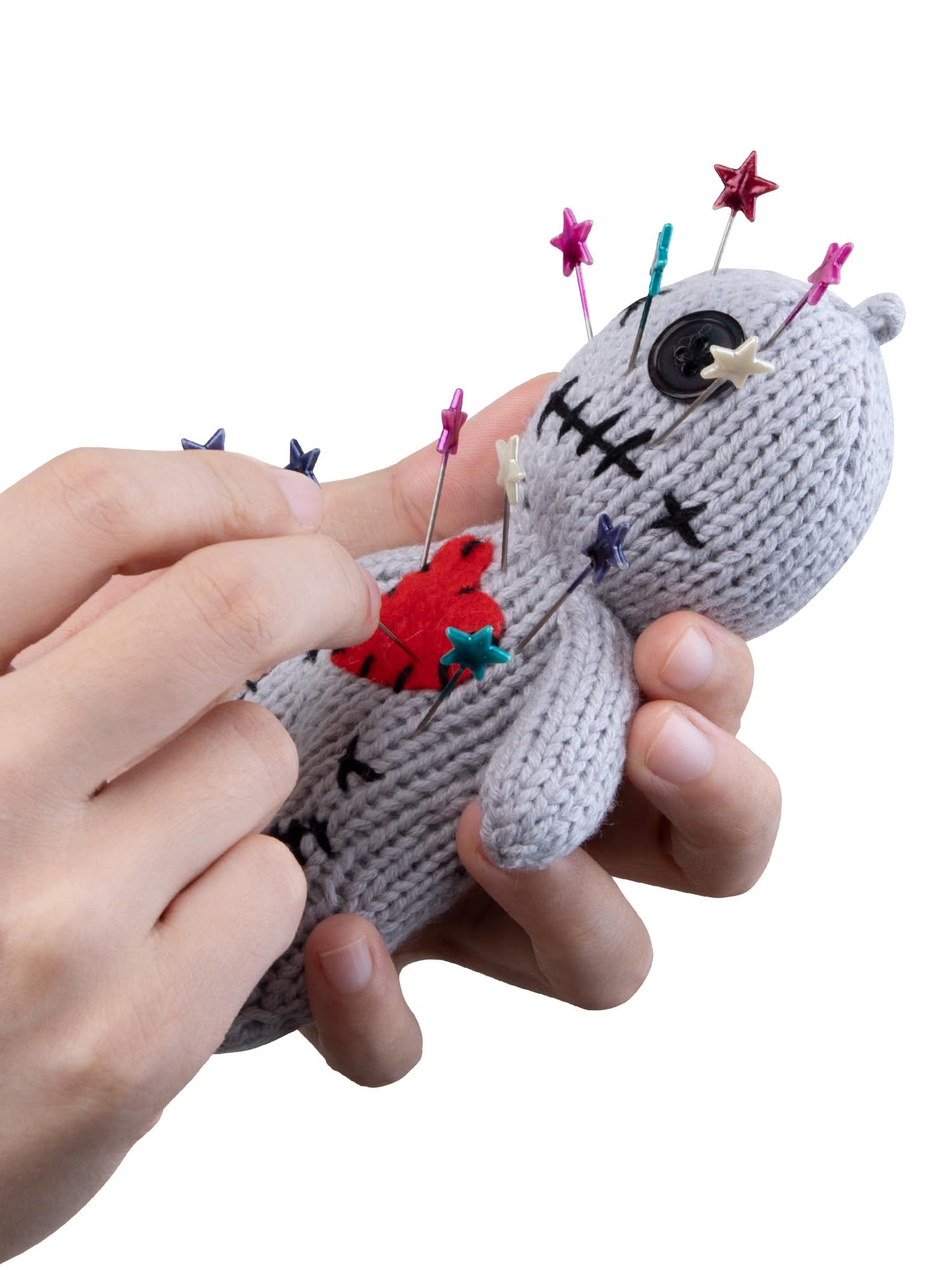 PATYGR 19 Pcs Voodoo Dolls Set with Creepy Doll Halloween Plush Pin Holder Horror Unique Funny Christmas Ornaments Fidget Gift for Adult(Knitwear, Grey)
